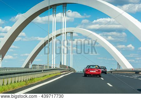 Gniezno, Poland - August 09, 2021. Road S5 With Two Convertible Vintage Cars On Roadtrip