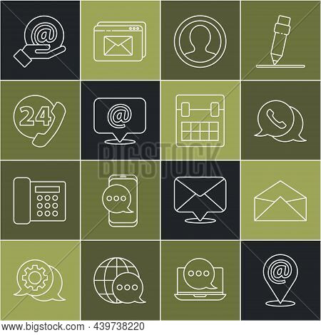 Set Line Location And Mail And E-mail, Envelope, Telephone With Speech Bubble Chat, Create Account S