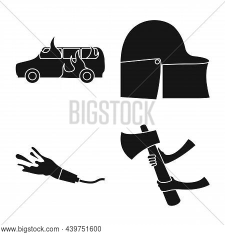 Isolated Object Of Firefighters And Fire Sign. Set Of Firefighters And Service Vector Icon For Stock
