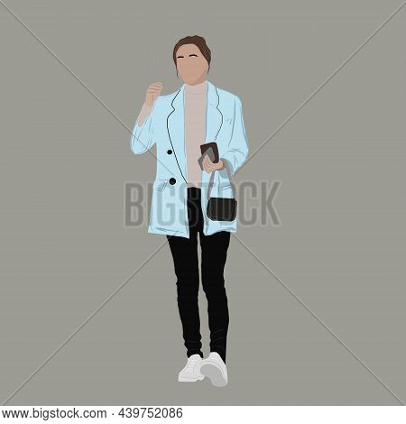 Vector Illustration Of Kpop Street Fashion. Street Idols Of Koreans. Kpop Women's Fashion Idol. A Gi