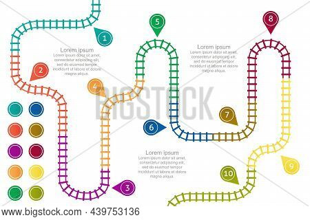 Railroad Tracks, Stations Map. Railway Route, Tracking Subway Stations Map Top View, Colorful Stairs