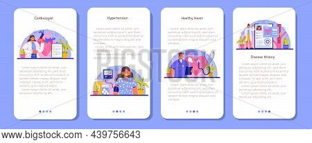 Cardiologist Mobile Application Banner Set. Idea Of Heart Medical Diagnostic