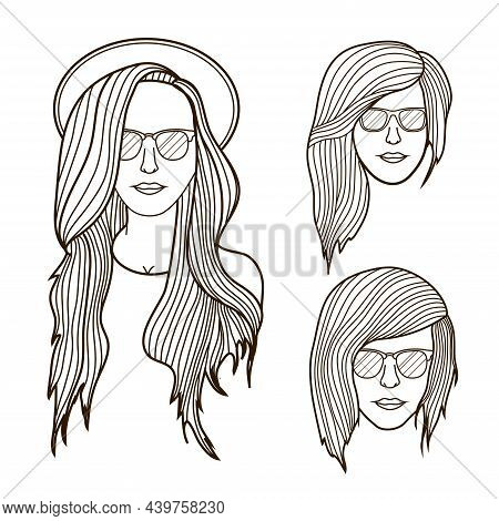 Linear Pretty Hip Girls Vector Illustration Graphics