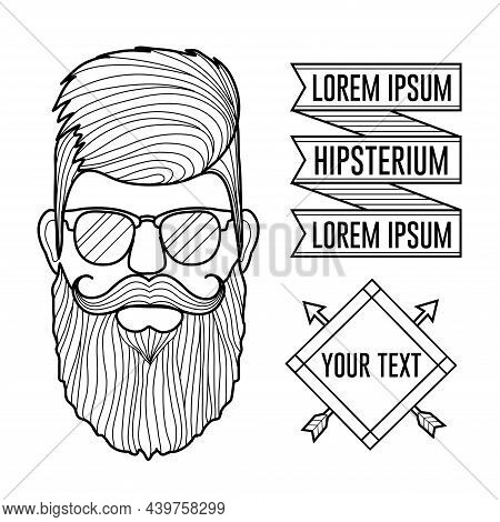 Linear Lgbtq Hipster Man With Long Beard And Mustache Illustration