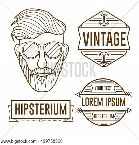 Linear Hipster Styleish Man Illustration And Vintage Badges