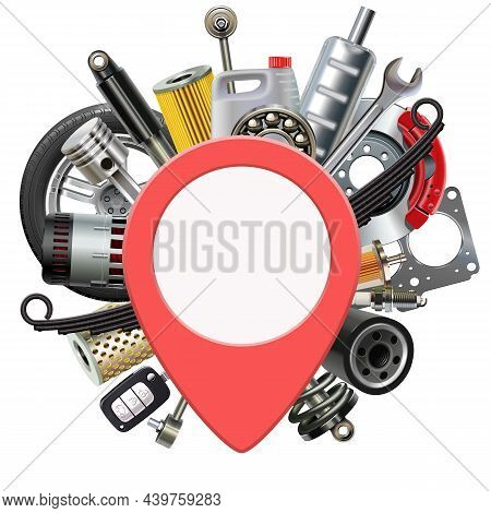 Vector Car Parts With Pick Point Isolated On White Background