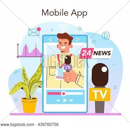 Tv Presenter Online Service Or Platform. Television Host In Studio