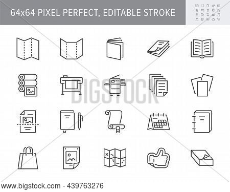 Printing House Line Icons. Vector Illustration Include Icon - Large Format, Brochure, Booklet, Typog