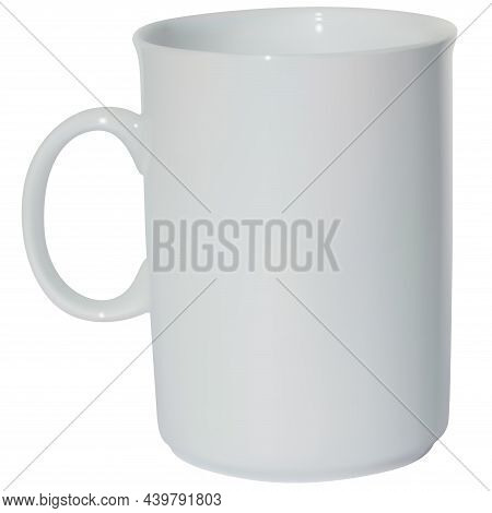 White Porcelain Cup - Colored Photorealistic Illustration Isolated On White Background, Vector
