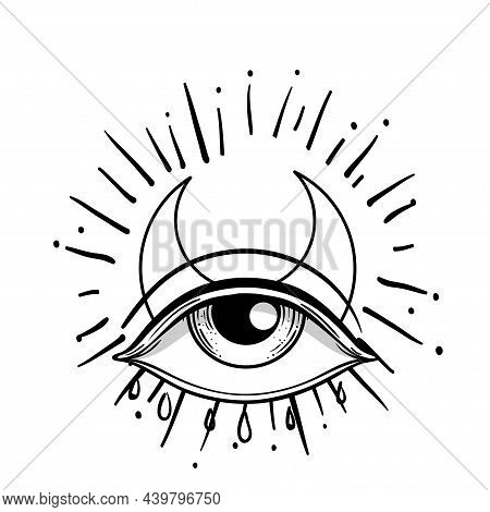 Blackwork Tattoo Flash. Eye Of Providence. Masonic Symbol. All Seeing Eye Inside Triangle Pyramid. I