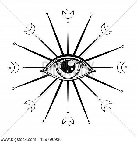 Blackwork Tattoo Flash. Eye Of Providence. Masonic Symbol. All Seeing Eye Inside Triangle Pyramid. I
