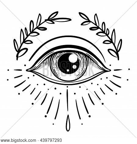 Blackwork Tattoo Flash. Eye Of Providence. Masonic Symbol. All Seeing Eye Inside Triangle Pyramid. I
