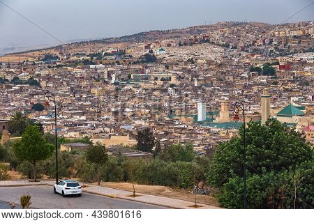 Fez, Morocco - June 02, 2017: Aerial View Of The Fez El Bali Medina. Is The Oldest Walled Part Of Fe
