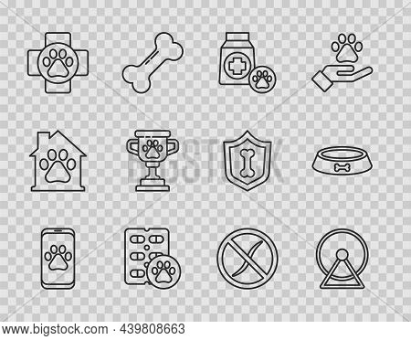 Set Line Veterinary Clinic, Hamster Wheel, Bag Of Food, Dog Pill, Pet Award, Anti Worms Parasite And