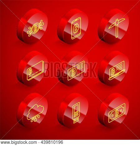 Set Line Bitcoin In Circuit, Mining Bitcoin From Mobile, Pickaxe, Credit Card With, Laptop, Cryptocu