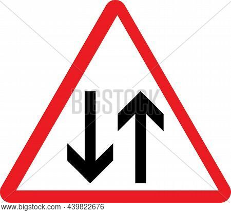 Two-way Traffic Warning Sign. Red Triangle Background. Traffic Signs And Symbols.