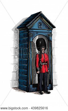 A Guardsman Stands On Duty A Hand-drawn Sketch