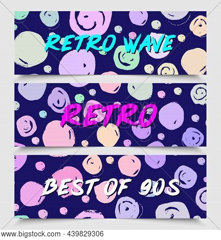 Retro Futurism Flyer Set. Vector Futuristic Synth Wave Illustration. 80s Retro Poster Background. Go