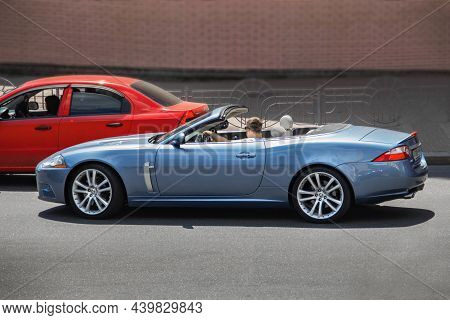 Kiev, Ukraine - June 19, 2021: Sports British Car Jaguar Xk Cabrio In The City