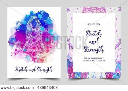 Yoga Card Design. Colorful Template For Spiritual Retreat Or Yoga Studio. Ornamental Business Cards,