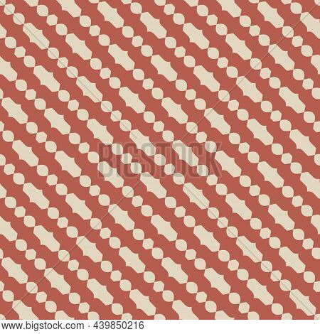 Vector Seamless Pattern With Abstract Geometric Shapes, Diagonal Stripes, Grid, Net. Stylish Red And