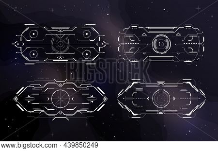 Hud Aim Control Frame Interface Futuristic Target Screen. Vector Ski-fi Monitors, Digital Ui Techno 