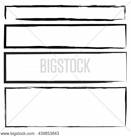Ink Long Rectangle Frames Set. Abstract Element. Doodle Grunge Style. Art Design. Vector Illustratio