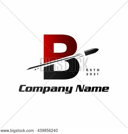 Simple, Clear And Modern Illustration Logo Design Initial B Combine With Bullet Shot.