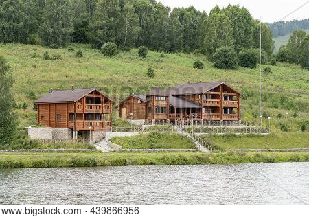 Wooden House On The Lake Shore In The Mountains, Recreation Center By The Lake, Cottages On The Shor