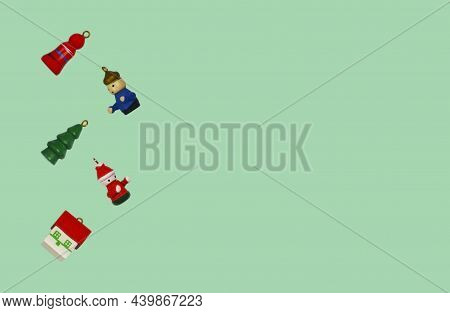 Christmas Or New Year Wooden Decoration Flat Lay, Eco Friendly Toys And Zero Waste Concept, Miniatur