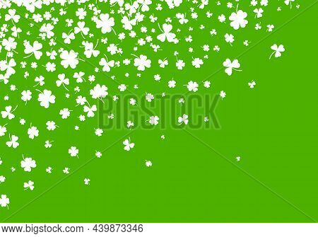Shamrock Or White Clover Leaves Pattern Background Flat Design Vector Illustration Isolated On Green
