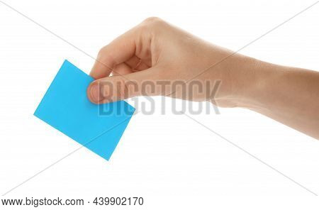 Man Holding Facial Oil Blotting Tissue On White Background, Closeup. Mattifying Wipe