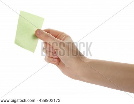Man Holding Facial Oil Blotting Tissue On White Background, Closeup. Mattifying Wipe