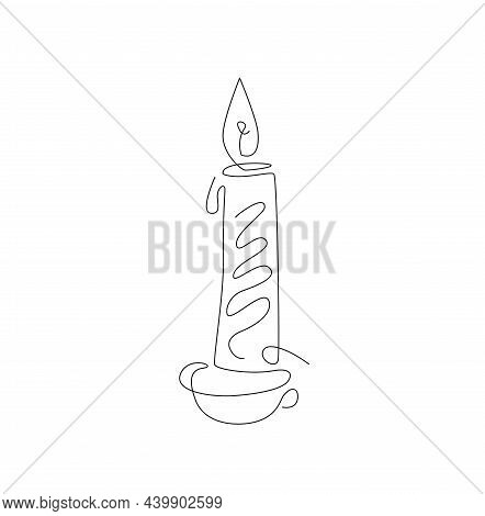 Christmas Candle Decoration. Outline, Art Line, One Line. Vector Illustration