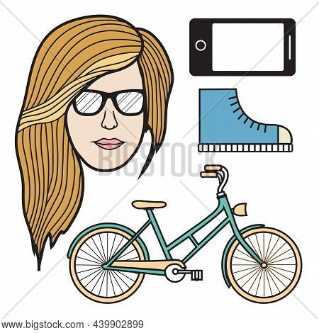 Colorful Vector Casual Smart Girl Vector Illustration Set