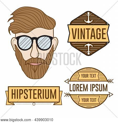Vector Hipster Man Badges And Profile Illustration Set