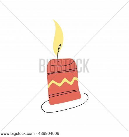 Candle Merry Christmas Deko. Flat And Line Design. Vector Illustration
