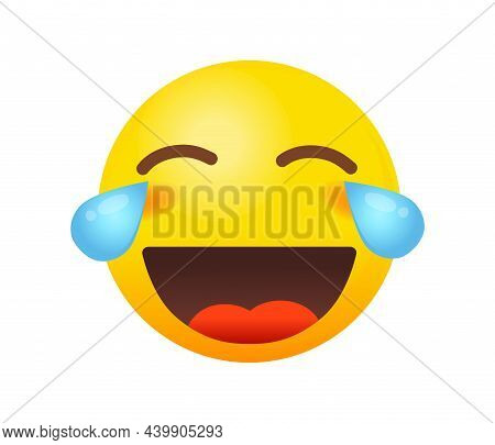 Emoji Tears Of Joy. Sticker Mood Hahaha Joke Vector Isolated On White Background