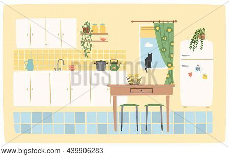 Kitchen Interier. Cozy Home. Cute Vector Illustration.