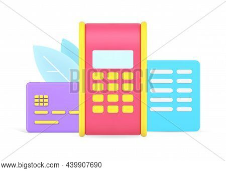 Pos Terminal For Ecommerce Online Contactless Epayment With Credit Card And Paper Agreement Document