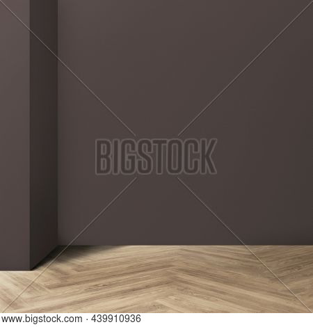 Empty minimal room interior design with fishbone flooring