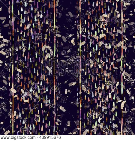 Exotic Multicoloured Boho Stripe Line Print. Seamless Autumnal Dark Ground Detailed Repeat Pattern. 