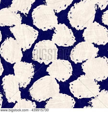 Seamless Indigo Distorted Mottled Texture. Blue Woven Boro Cotton Dyed Effect Background. Japan Repe