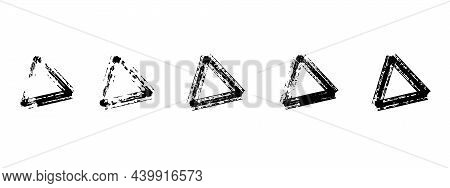 Set Of Equilateral Triangle Geometric Shapes, Scratched Grungy Geometry Imprint For Design