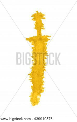A Vertical Deliquesce Yellow Watercolor Stain Similar To A Sword. Abstract Texture.