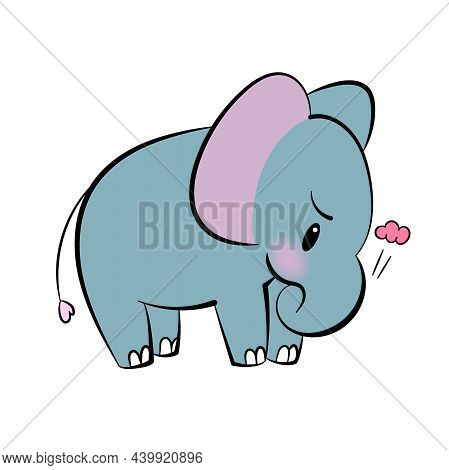 Emotional Sticker With Cute Elefant. Kawaii Style. Cartoon Emoji Sticker With Angry Elefant. Vector 
