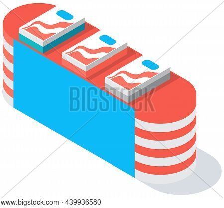 Trading Equipment Shelf For Goods. Store Furniture With Merchandise, Clothes Or Shoes In Boxes, Exhi