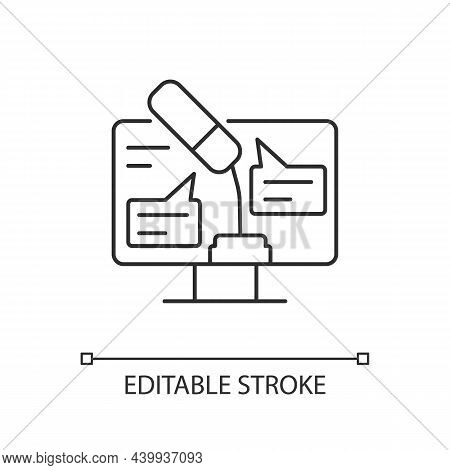 Digital Oratory Linear Icon. Online Public Speaking. Virtual Meeting. Online Speech. Thin Line Custo