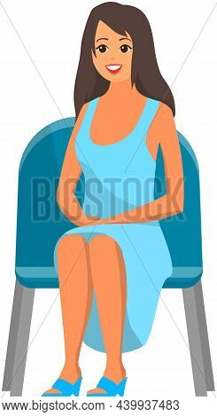 Girl In Long Dress Sitting On Chair And Watching Show Isolated On White Background. Beautiful Female