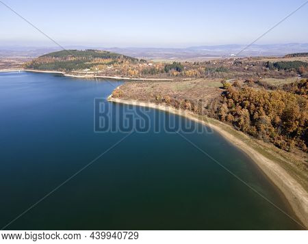 Aerial Autumn View Of Izvor Reservoir At Konyavska Mountain, Pernik Region, Bulgaria